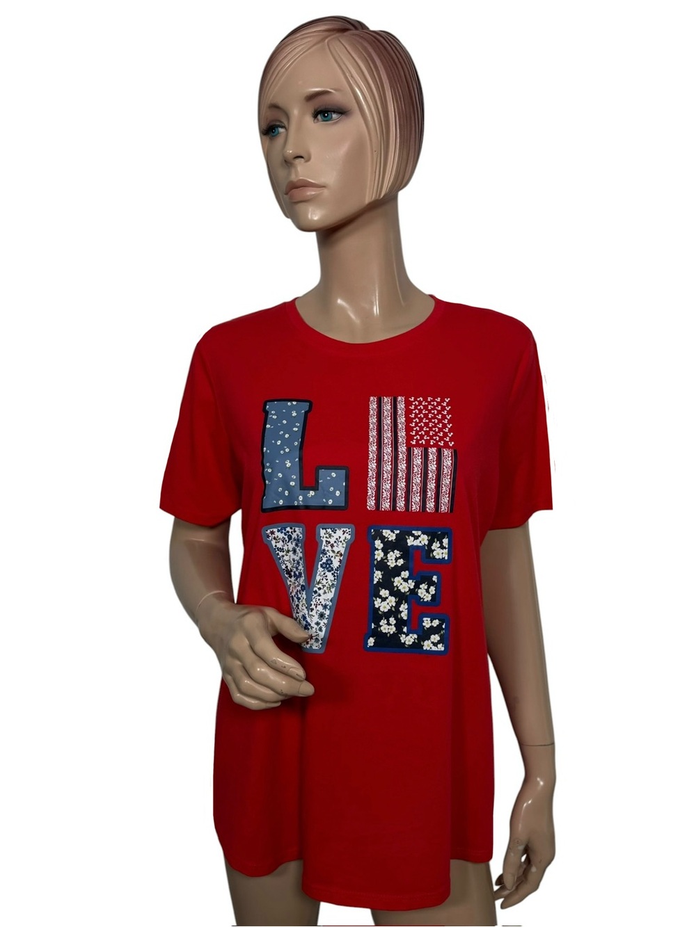 Liberty Park Patriotic LOVE Graphic Tee Red Floral Flag XL